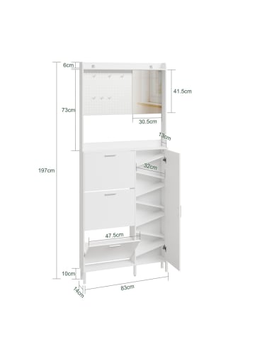 SoBuy Schuhschrank in Reinweiß - (W) 14 x (H) 197 x (L) 83 cm