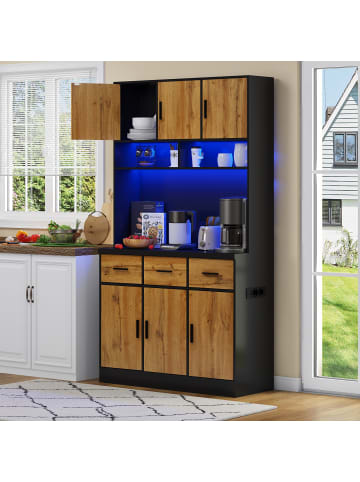 ABRIHOME Küchenschrank mit LED-Beleuchtung in Natürlich - 100x40x180cm