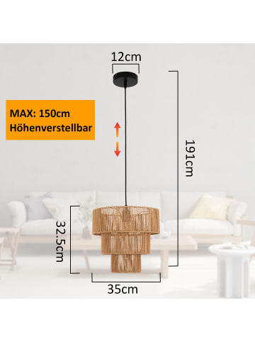 ZMH Pendelleuchte in Beige 1-flammige E27 Rattan L 35cm
