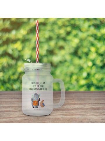 Mr. & Mrs. Panda Limonadenglas Pinguin & Maus Wanderer mit Spruch in Transparent