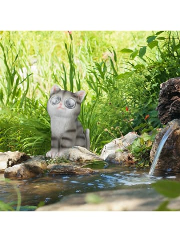 relaxdays 2x Gartenfigur Katze in Grau - (B)12 x (H)23 x (T)14 cm