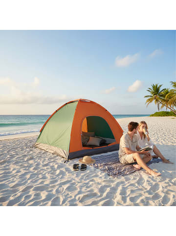 relaxdays Popup Strandzelt in Orange/ Grün - (B)200 x (H)135 x (T)200 cm