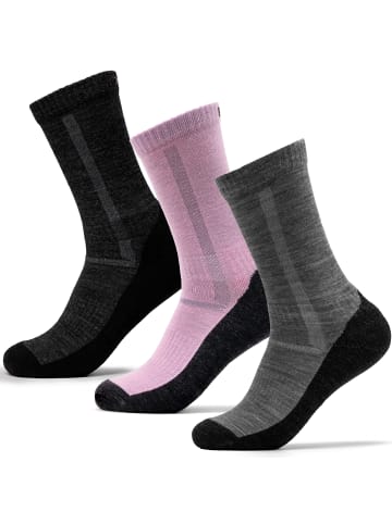 Occulto 3er Pack Merino Wandersocken Tamara in Grau/Antrazit/Pink