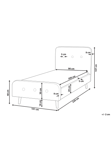 Beliani Einzelbett RENNES in Beige/Heller Holzfarbton - (W) 101 x (H) 107 x (L) 216 cm