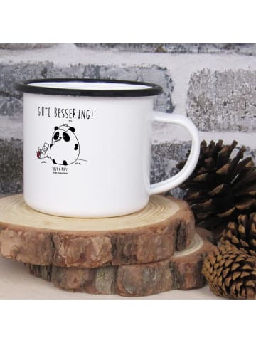 Mr. & Mrs. Panda XL Emaille Tasse Panda Gute Besserung mit Spruch in Weiß