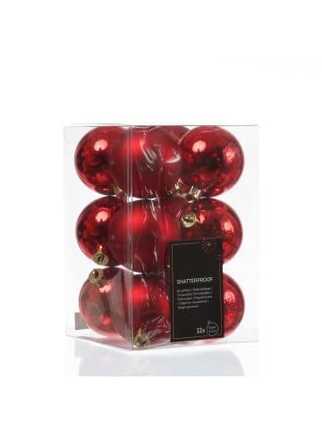 MARELIDA 12er Set Weihnachtskugeln bruchfest D: 6cm Baumkugeln in rot