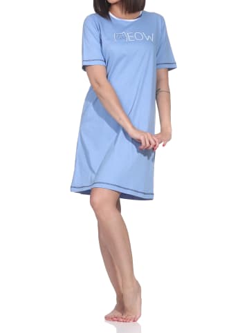 NORMANN Kurzarm Nachthemd Katzen Optik Übergrößen in blau