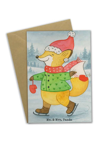 Mr. & Mrs. Panda Klappkarte Fuchs  Schlittschuhe Design ohne Spruch in Weiß