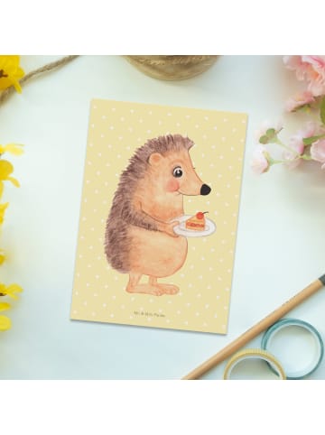 Mr. & Mrs. Panda Postkarte Igel Kuchenstück ohne Spruch in Gelb Pastell