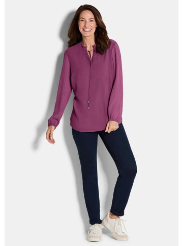 GOLDNER Kurzgröße:  Elegante Jersey-Bluse mit Rundhals in beere