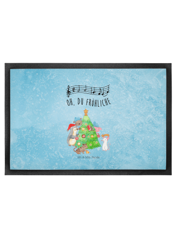 Mr. & Mrs. Panda Fußmatte Weihnachtsbaum schmücken mit Spruch in Eisblau