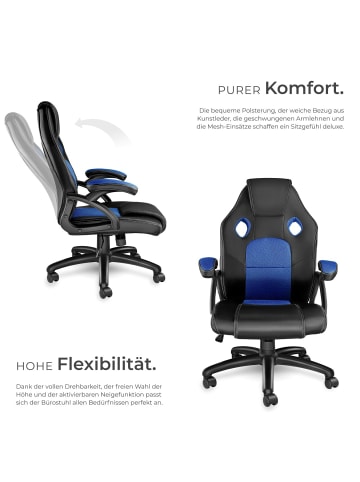 tectake Bürostuhl, ergonomische Form, Kunstlederbezug mit Mesh-Gewebe