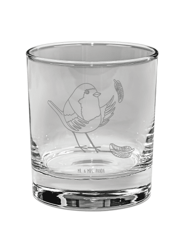 Mr. & Mrs. Panda Whiskey Glas Rotkehlchen Federn ohne Spruch in Transparent