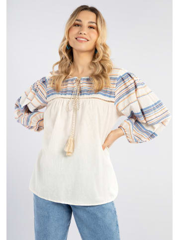 IZIA Damen Bluse in Orange Blau Wollweiss