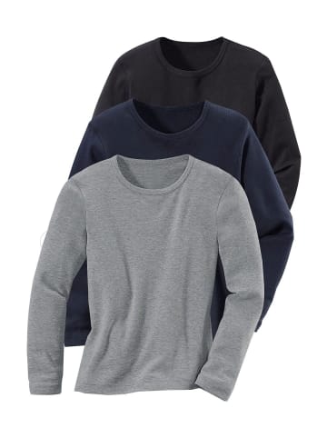 H.I.S Langarmshirt in schwarz, grau-meliert, marine