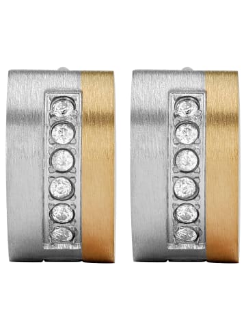 Adeliás Damen Ohrringe – Klappcreole aus Edelstahl mit Strass Steinchen in silber