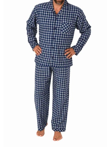 NORMANN Flanell Pyjama langarm Schlafanzug zum durchknöpfen - 70801 in navy