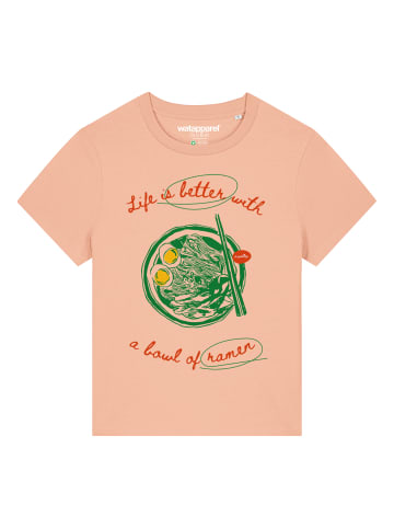 wat? Apparel T-Shirt Life is better with ramen in Fraiche Peche
