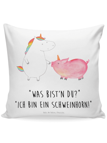 Mr. & Mrs. Panda Kissen Einhorn Schwein mit Spruch in Weiß