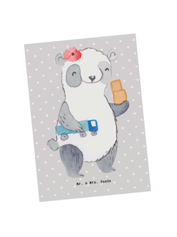 Mr. & Mrs. Panda Postkarte Speditionskauffrau Herz ohne Spruch in Grau Pastell
