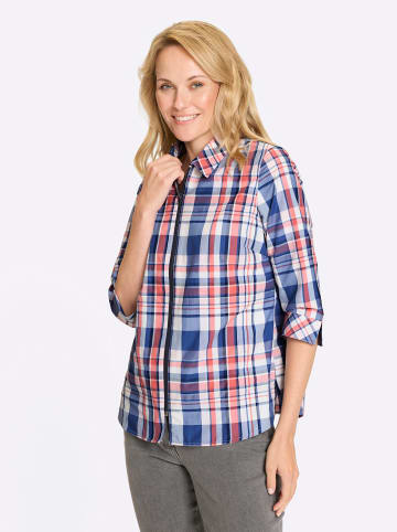 Sieh an! Karobluse in jeansblau-koralle-kariert