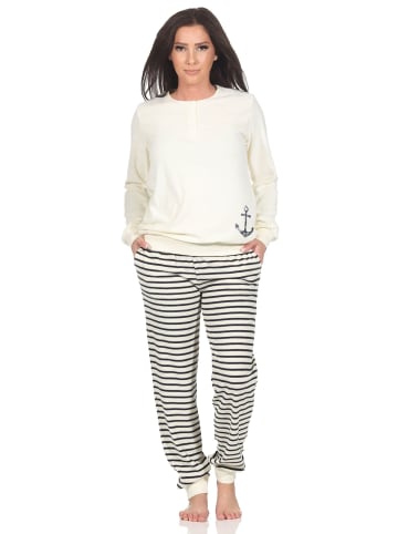 NORMANN Frottee Schlafanzug langarm Bündchen Maritime Optik - 87232 in weiss1