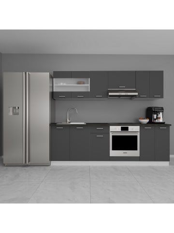 VCM 8-tlg Einbauküche Küchenzeile 240 cm Esilo in Weiß / Anthrazit