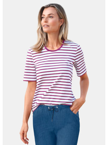 GOLDNER Kurzgröße:  Jerseyshirt im Streifen-Look in weiß / lila / geringelt