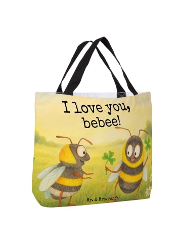 Mr. & Mrs. Panda Tote Bag Bienen Paar Design mit Spruch in Weiß