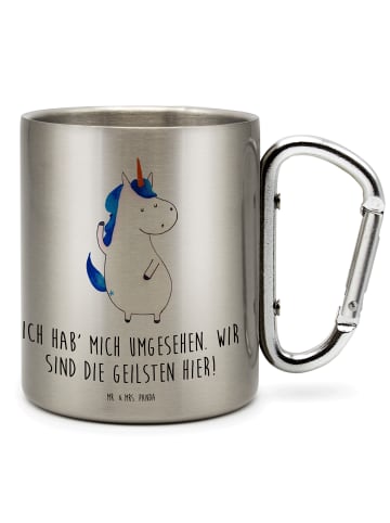 Mr. & Mrs. Panda Edelstahlbecher Einhorn Mann mit Spruch in Silber