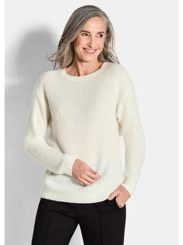 GOLDNER Kurzgröße:  Langarm Pullover mit Rautenmuster in cremeweiß