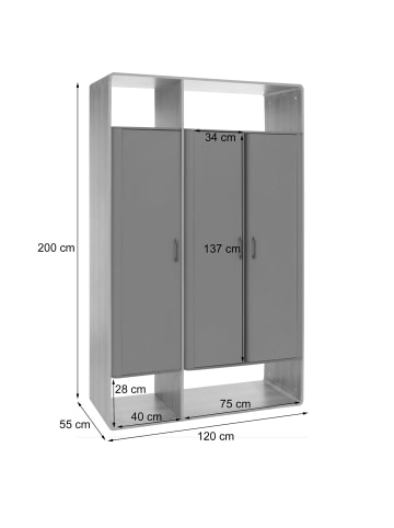 MCW Schrank P43, Rivera-Eiche-Optik, dunkelgrau