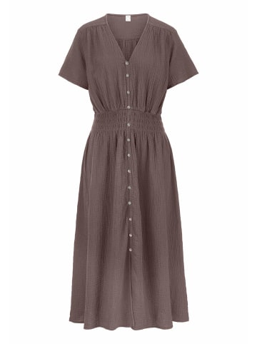 Hessnatur Hessnatur Musselin Kleid mit Taillierung Midi aus reiner Bio-Baumwolle in mocca