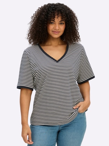 sheego Shirt in ecru-tiefblau-geringelt