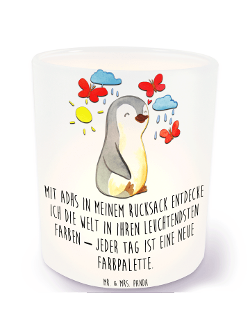 Mr. & Mrs. Panda Glas Teelicht Pinguin ADHS mit Spruch in Transparent
