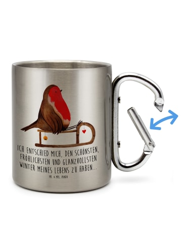 Mr. & Mrs. Panda Tasse Rotkehlchen Schlitten mit Spruch in Silber