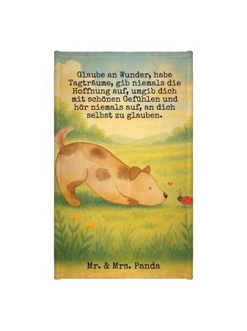 Mr. & Mrs. Panda Gästehandtuch Hund Marienkäfer Design mit Spruch in Weiß