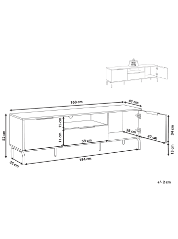 Beliani TV-Möbel ARKLEY in Schwarz/Braun - (W) 160 x (H) 52 x (L) 41 cm