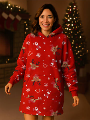 United Labels X-MAS Oversize Cozy Hoodie Rentier Kuschelpullover Deckenpullover in rot