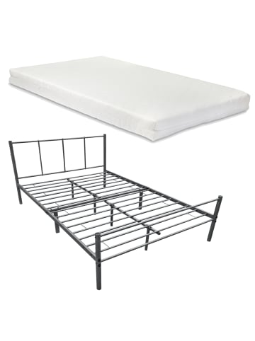 en.casa Metallbett Laos mit Matratze in Grau (B)140cm