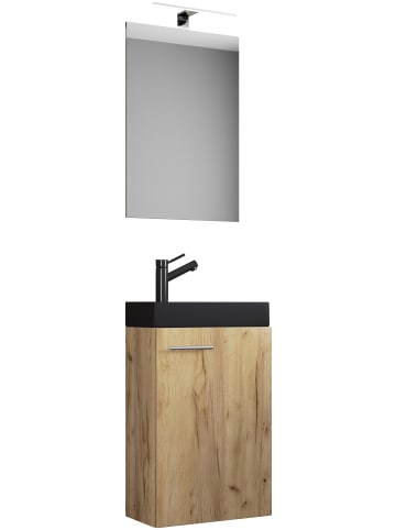 VCM  3tlg Waschtisch Slito SP Toilette schmal Schwarz in Honig-Eiche