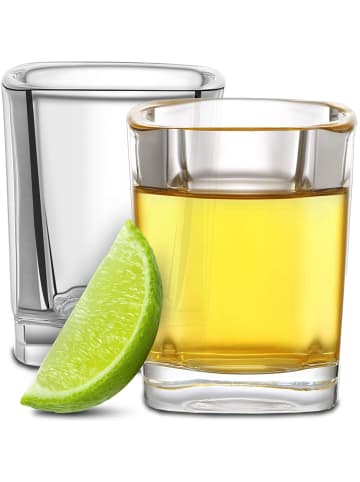 Praknu 12 Schnapsgläser Eckig aus Glas 6cl - Spülmaschinenfest - Standfest