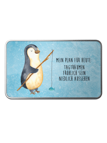 Mr. & Mrs. Panda Erinnerungsbox Pinguin Angler mit Spruch in Eisblau