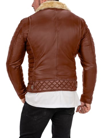 Reichstadt Herren Slim Fit Echtlederjacke Black Zipper in Cognac