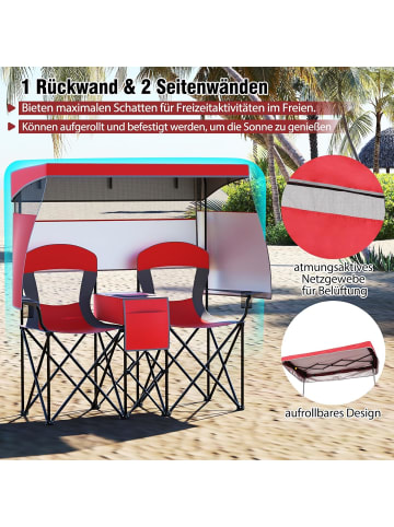 COSTWAY Campingstuhl für 2 Personen mit Sonnenschutz in Rot