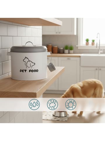 relaxdays Futterbox "rund" in Weiß/ Grau - 5 l