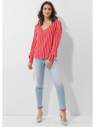 Alba Moda Lässige Streifenbluse mit V-Ausschnitt in koralle / creme / gestreift