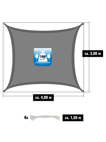 AMANKA Sonnensegel Desert Dunes 300 x 400 cm in grau