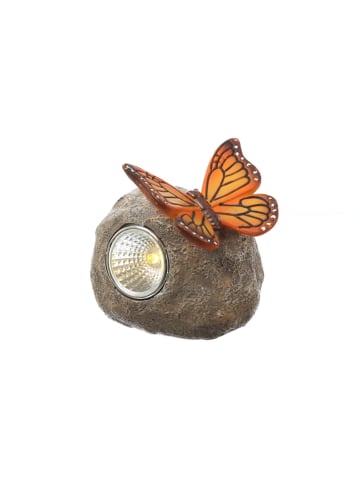 MARELIDA LED Solar Stein mit orangenem Schmetterling H:9cm
