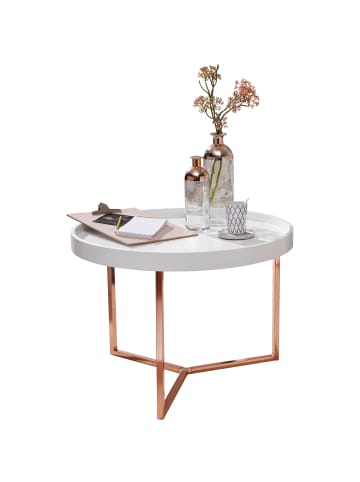 KADIMA DESIGN Couchtisch JESI 58,5x42x58,5cm / Kupfer Sofatisch Metall Rund, in Weiß